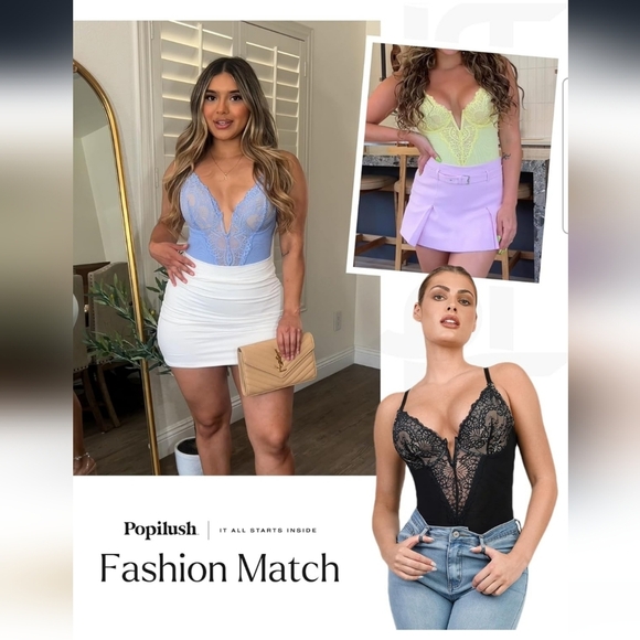 Popilush Yellow Lace V Neck Corset Shapewear Tummy Control Bodysuit Size XXL - Picture 2 of 11